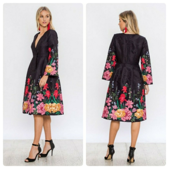 Dresses & Skirts - Black Floral Swing Tea Cocktail Evening Dress